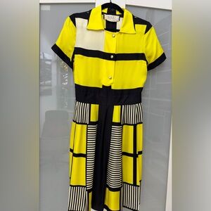 MARNI Yellow and Black Geometric Midi Dress